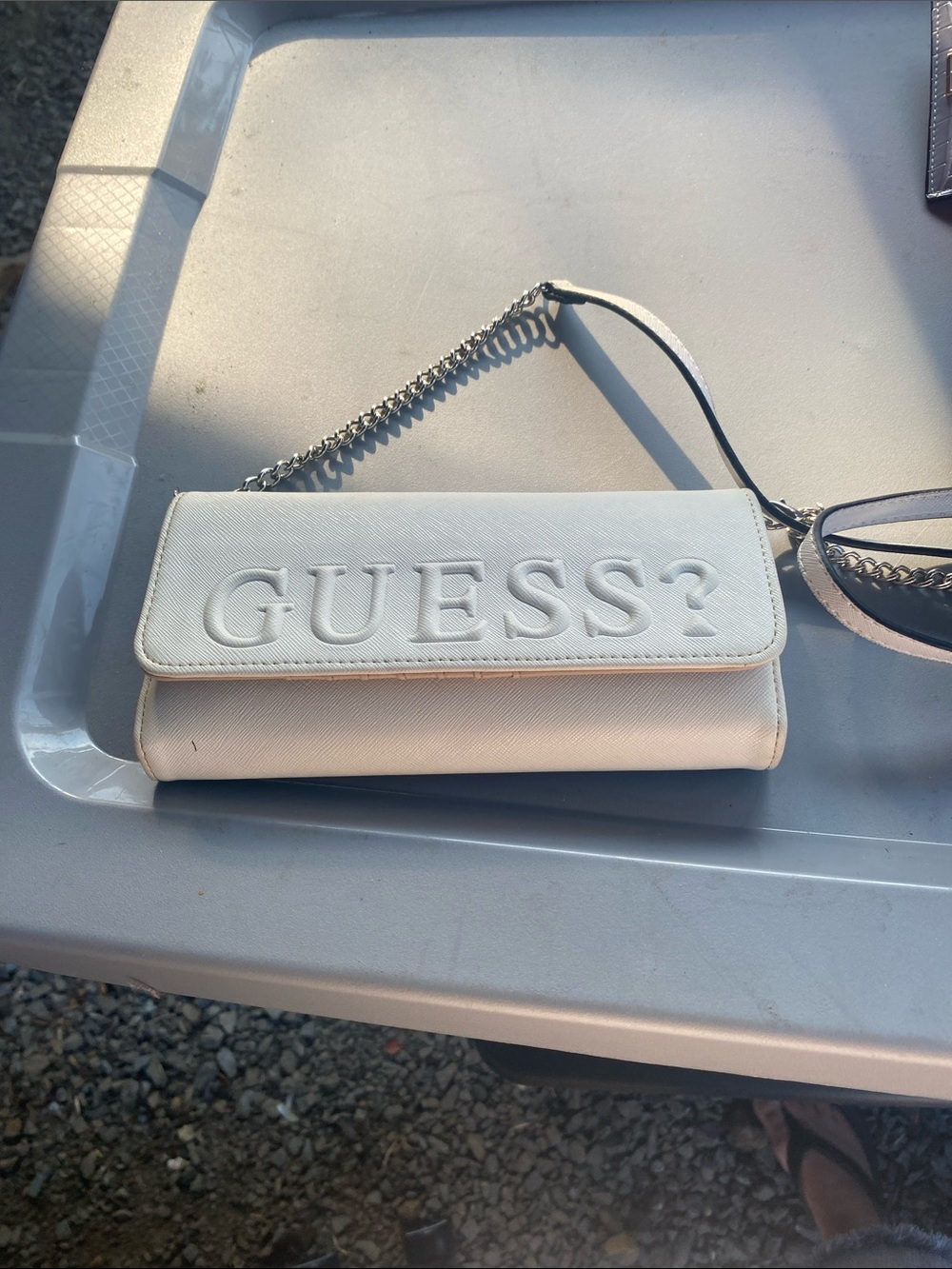 GUESS White Embossed Logo Chain Crossbody Wallet